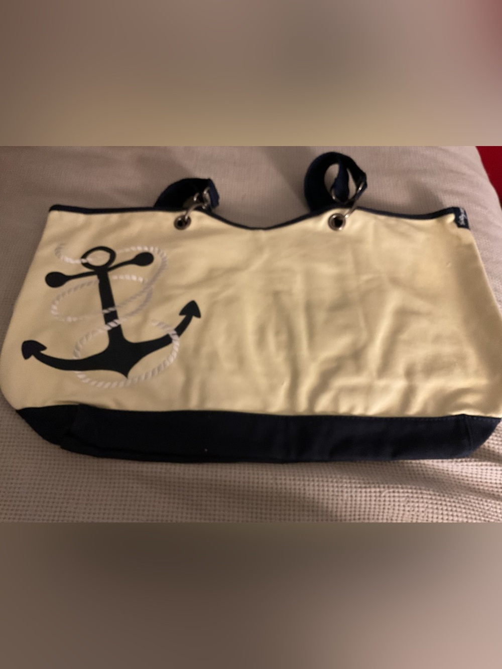 Nautical Anchor Canvas Tote Bag in Cream and Navy Thirty one